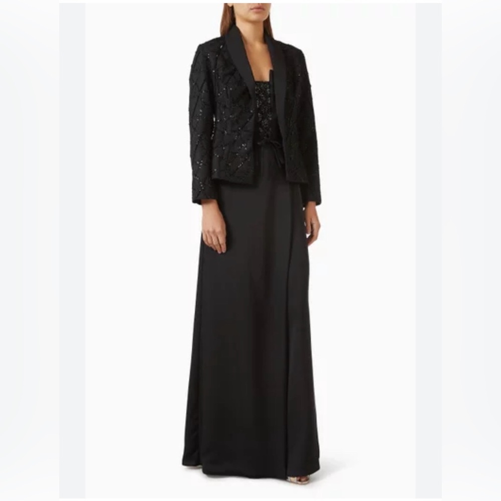R&M Richards Elegant Black‎ maxi sequent dress with matching jacket size 14